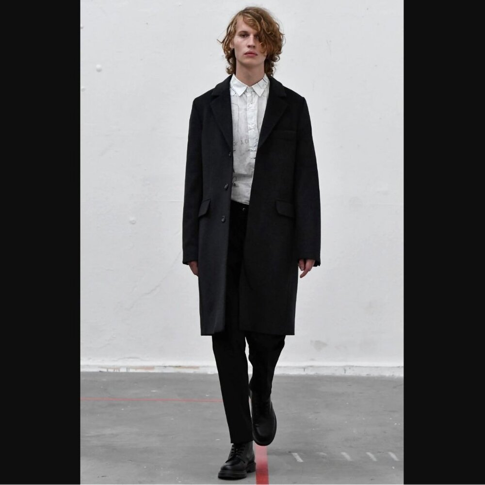 NWT Archival L' HOMME ROUGE Drifter Wool Coat M 48 Flap Pockets Long